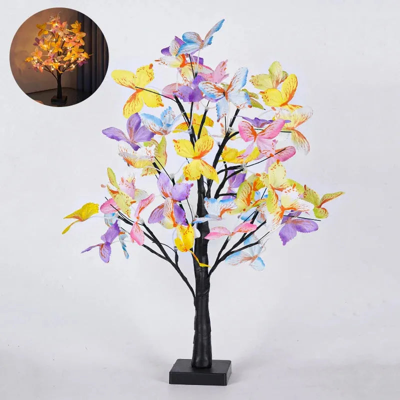 arbre lumineux led papillons fond blanc