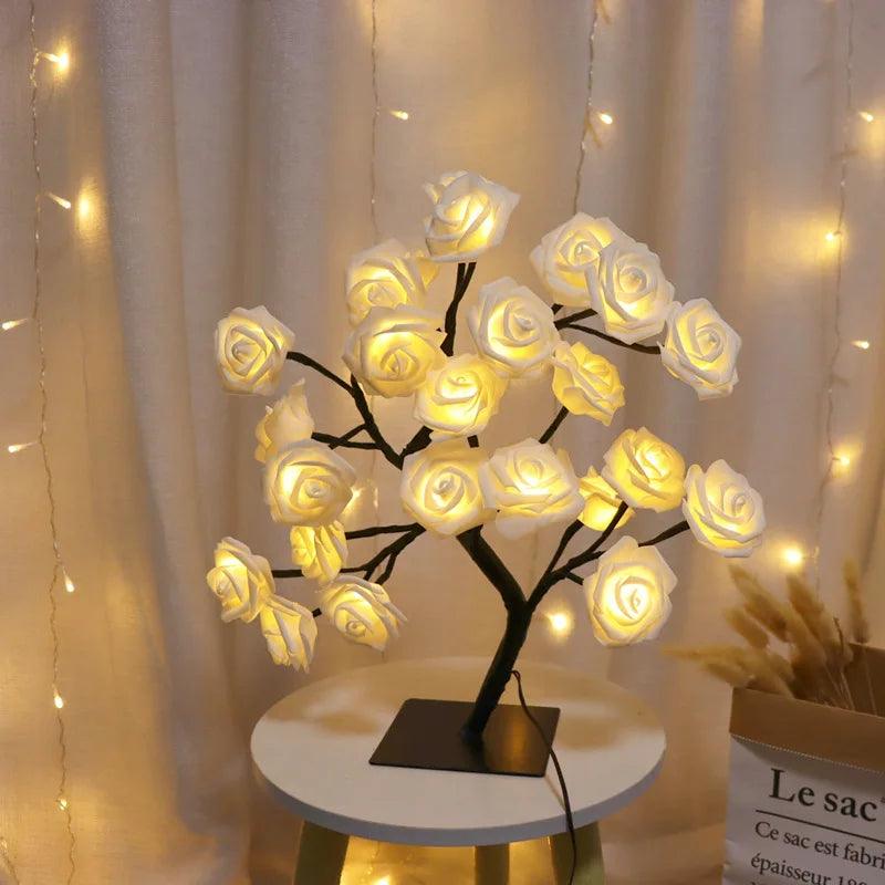 arbre lumineux led roses blanches